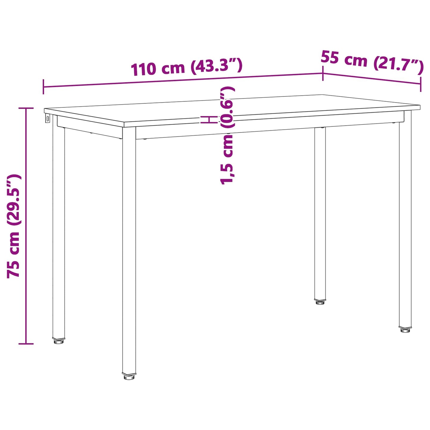 Jídelní Stůl Bílá 110 X 55 X 75 Cm Masivní Borové Dřevo