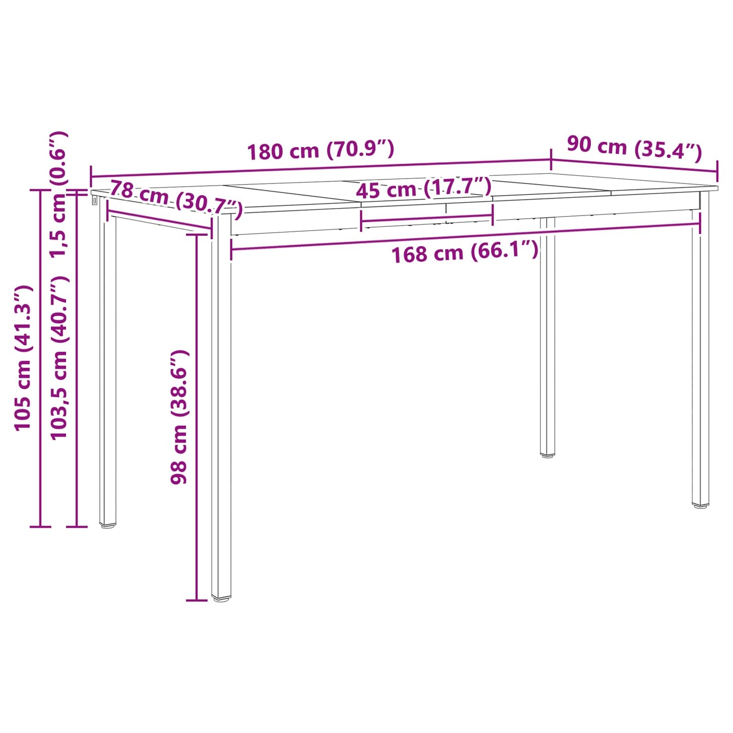Barový Stůl Přírodní 180 X 90 X 105 Cm Masivní Borové Dřevo