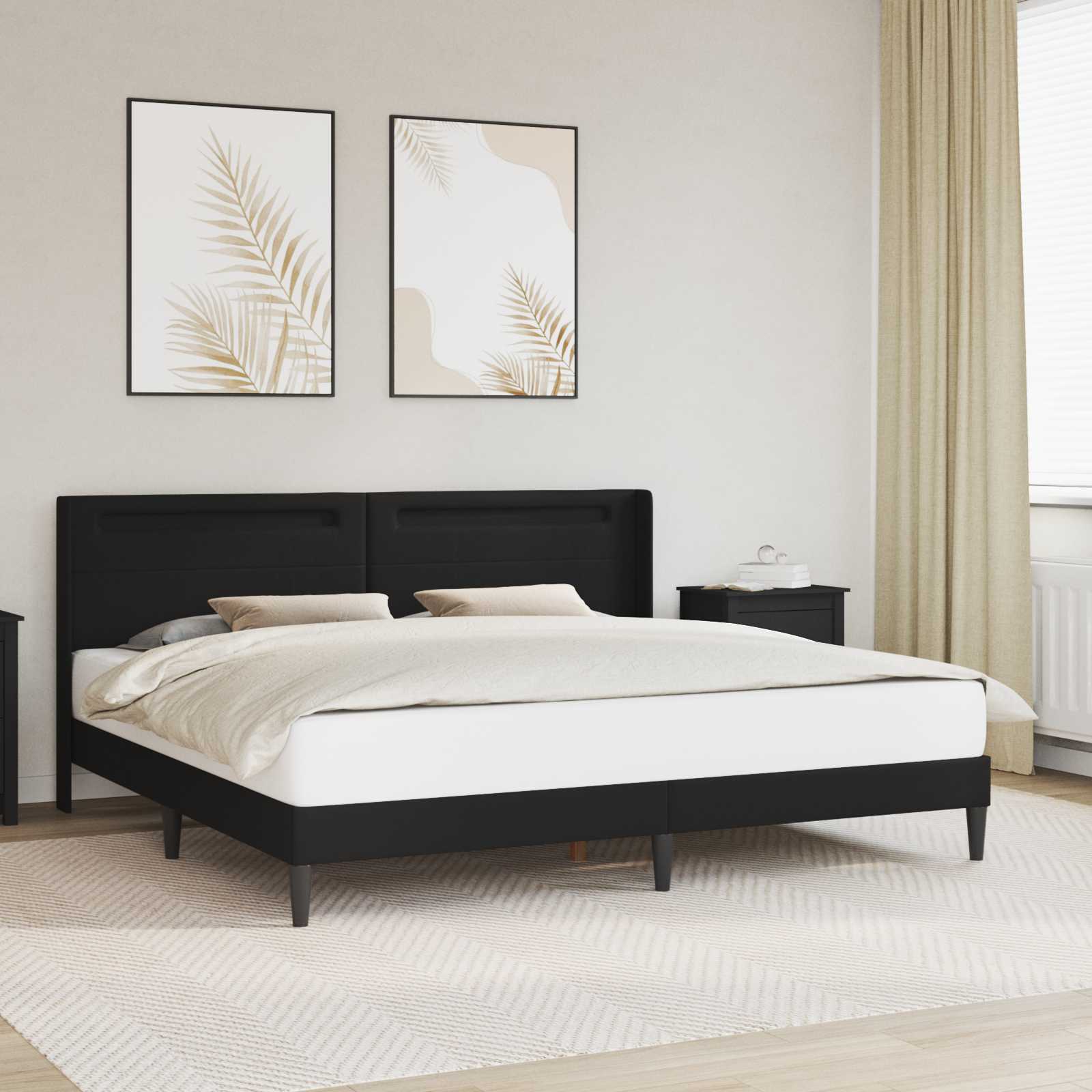 Rám Postele S Led Pásky S Čelo Černá 180 X 200 Cm Umělá Kůže
