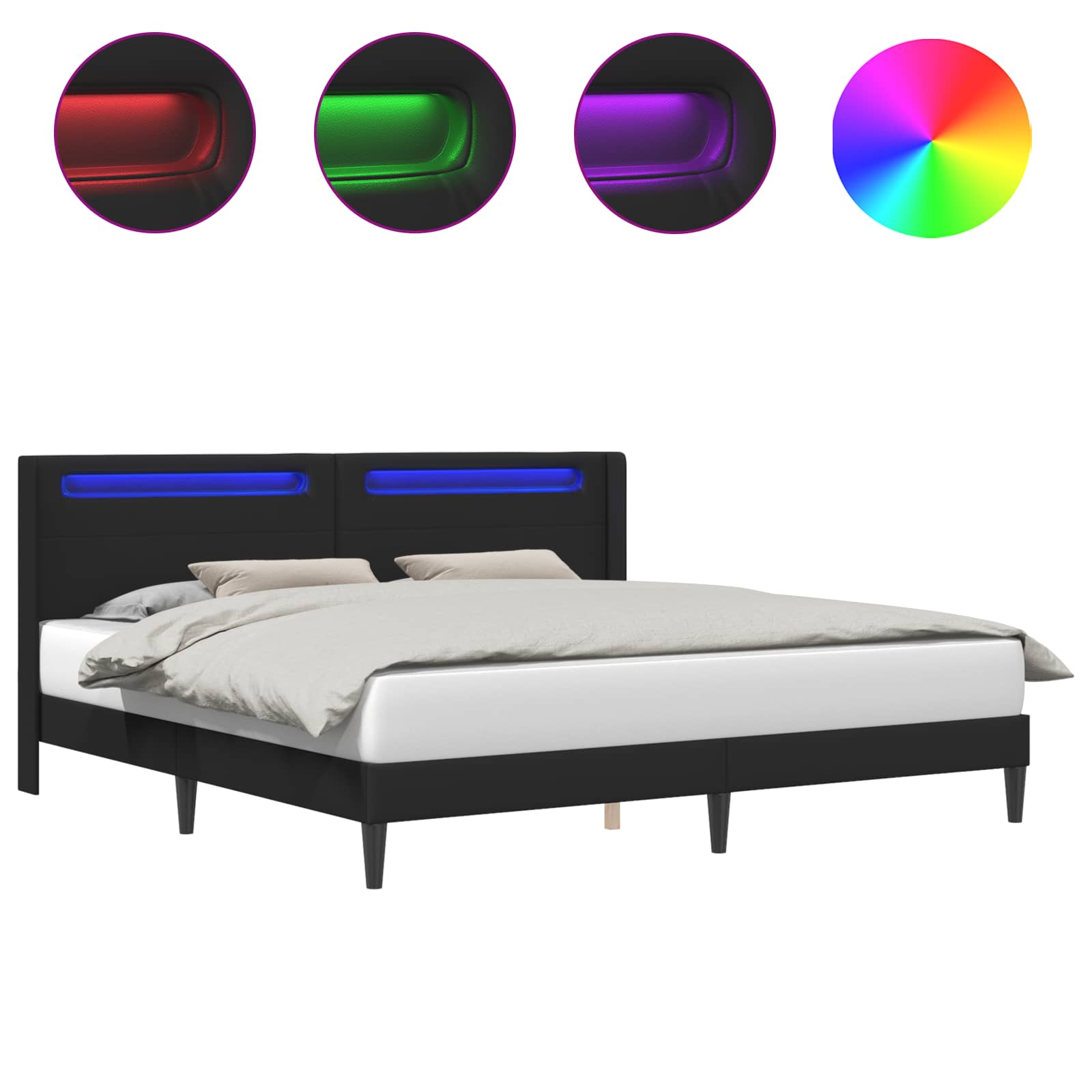 Rám Postele S Led Pásky S Čelo Černá 180 X 200 Cm Umělá Kůže