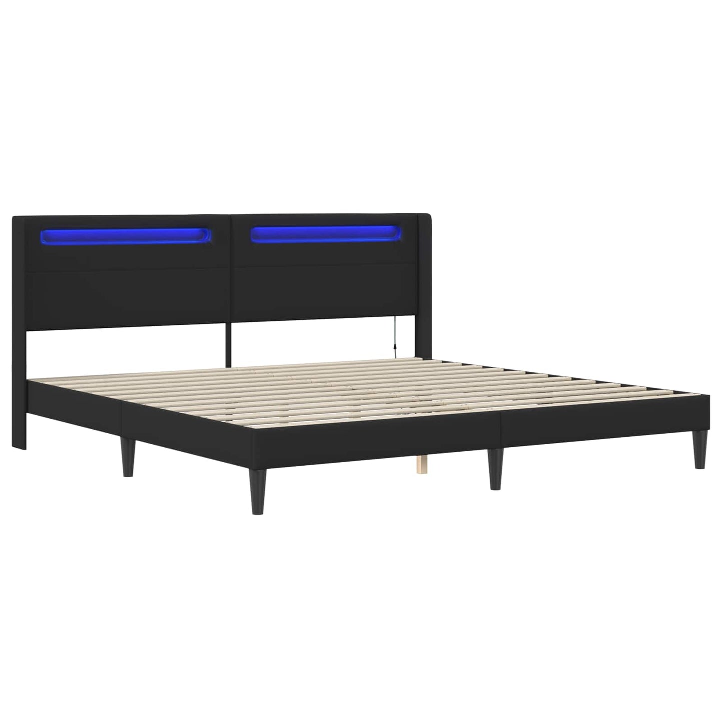 Rám Postele S Led Pásky S Čelo Černá 180 X 200 Cm Umělá Kůže