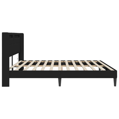 Rám Postele S Led Pásky S Čelo Černá 180 X 200 Cm Umělá Kůže
