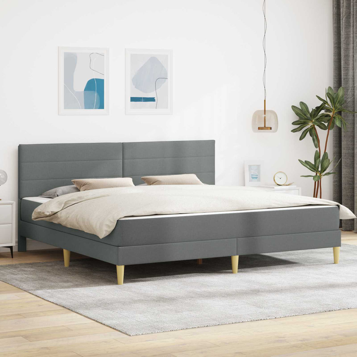 Rám Postele S Matrací Tmavě Šedá 90 X 190 Cm Textil