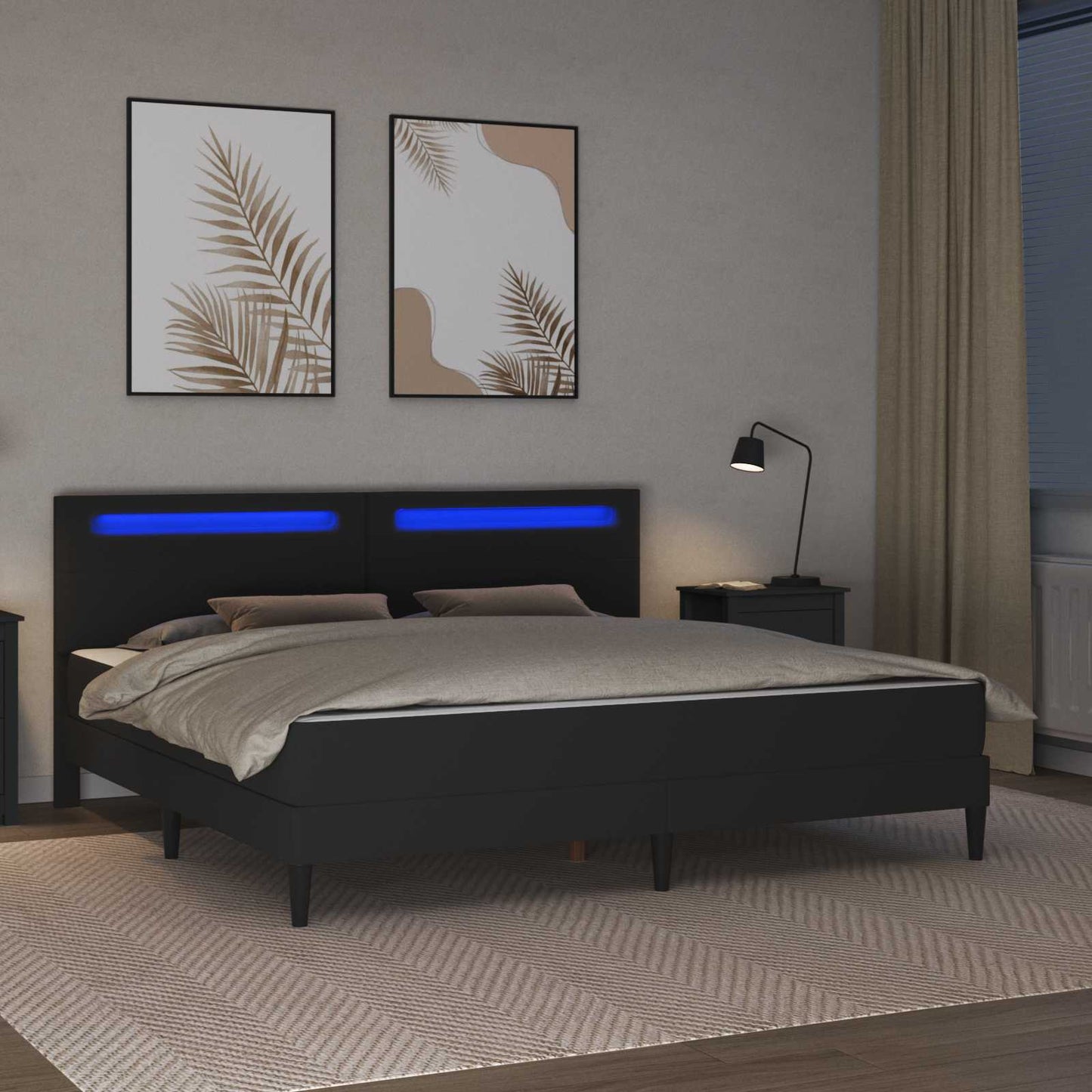 Rám Postele S Matrací S Led Pásky Černý 180 X 200 Cm Umělá Kůže