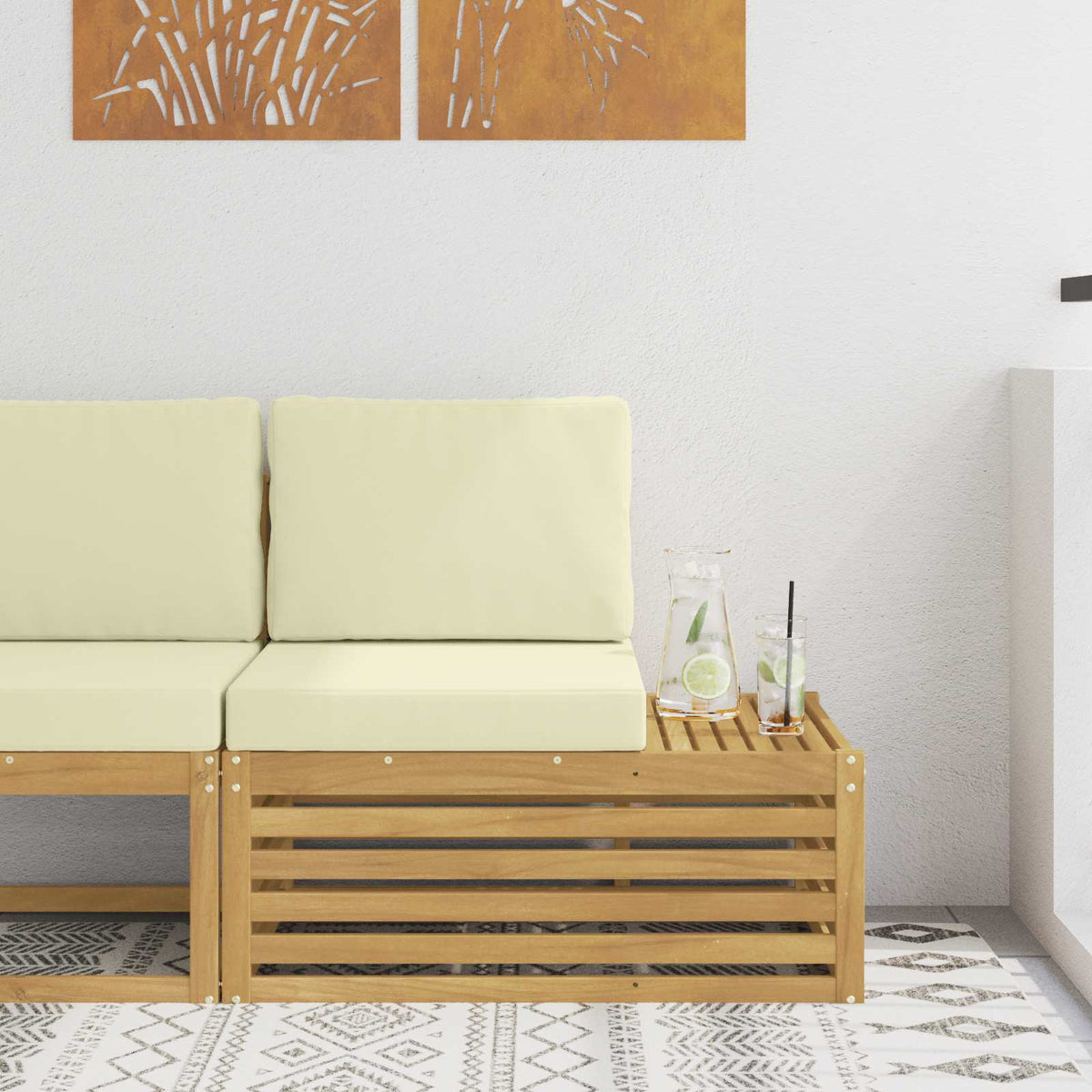 Moduly Venkovní Rohové Pohovky Bílá A Krémová 91 X 63 X 73 Cm