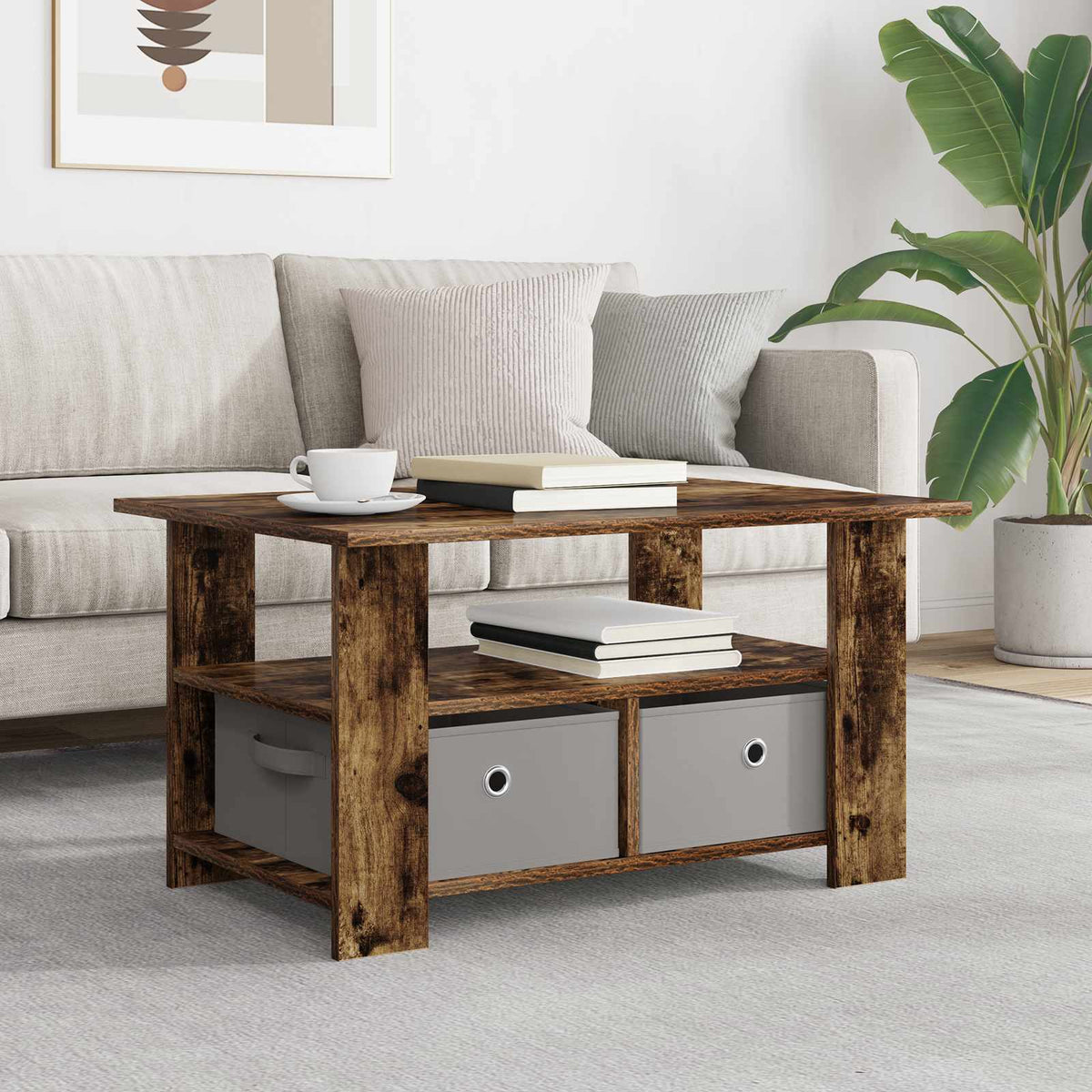 Konferenční Stolek Kouřový Dub 77 X 55 X 42 Cm Kompozitní Dřevo