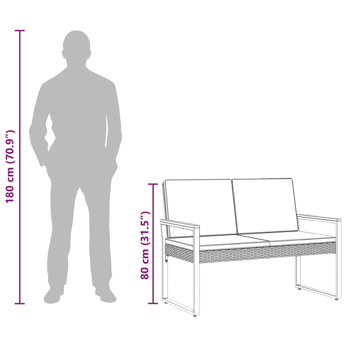 Venkovní Lavice 2 -Seater 107 X 61 X 80 Cm Polyratan