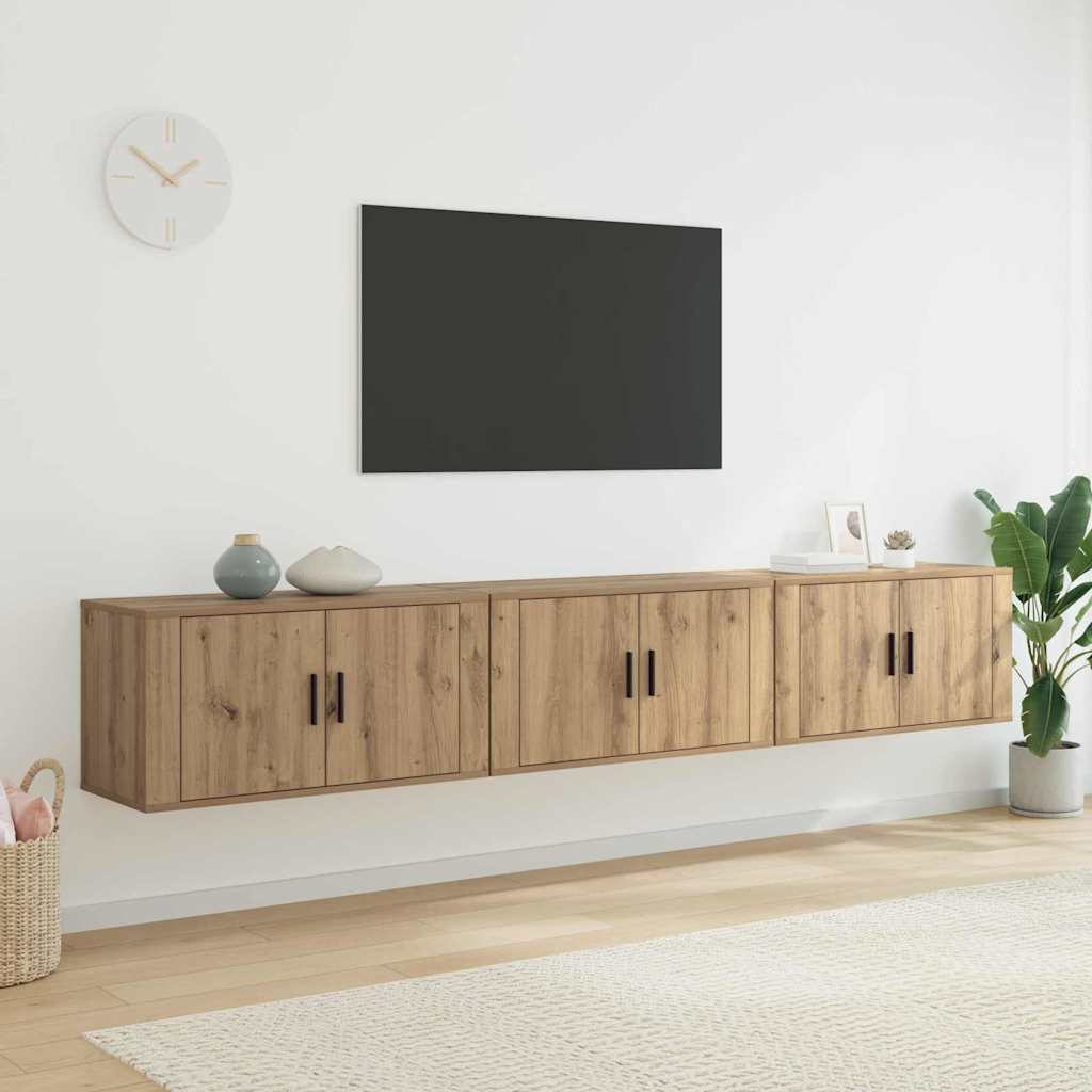 Nástěnný Tv Skříňový Set 3 Ks Artisanový Dub Kompozitní Dřevo