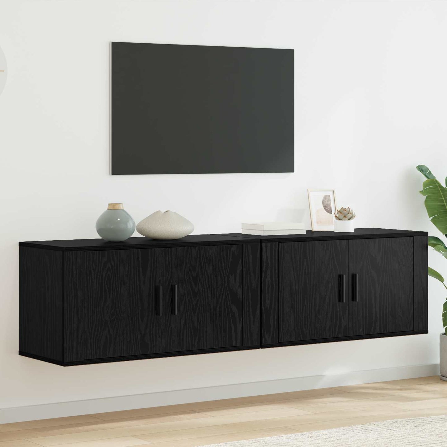 Nástěnný Tv Skříňový Set 2 Ks Černý Dub Kompozitní Dřevo