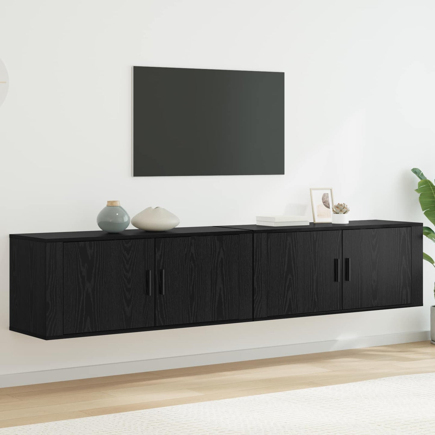 Nástěnný Tv Skříňový Set 2 Ks Černý Dub Kompozitní Dřevo