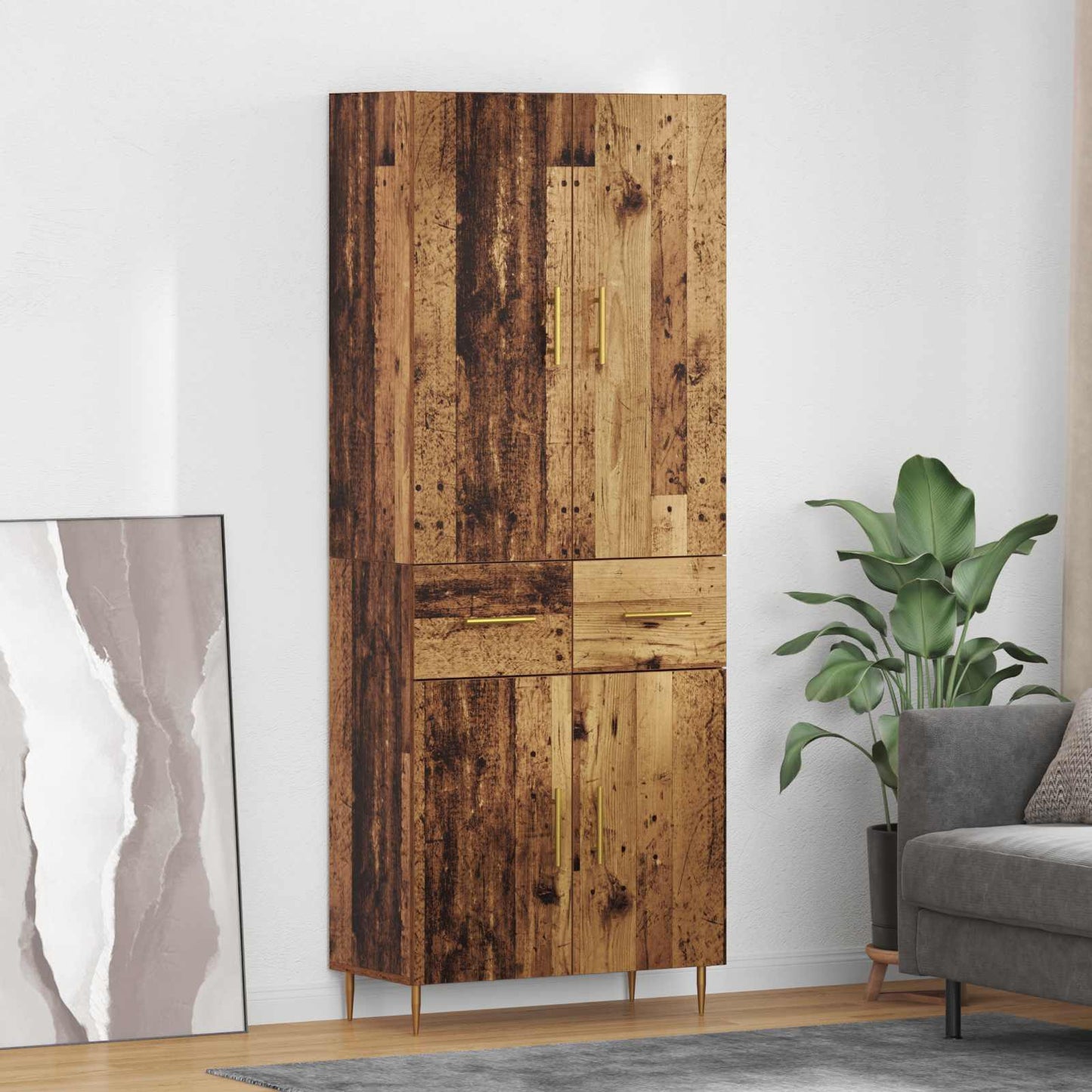 Vysoký Bufet Staré Dřevo 69,5 X 34 X 180 Cm Kompozitní Dřevo