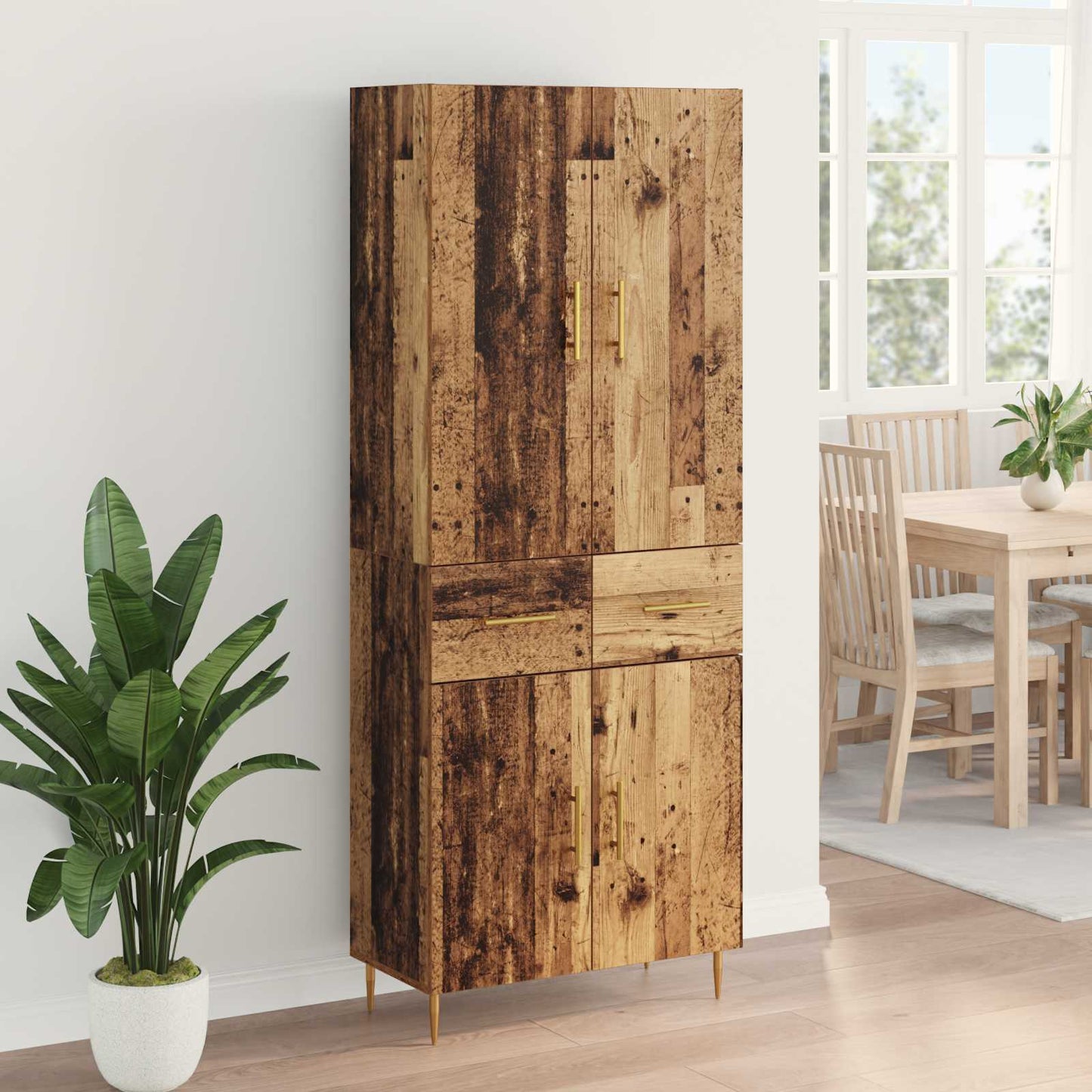 Vysoký Bufet Staré Dřevo 69,5 X 34 X 180 Cm Kompozitní Dřevo