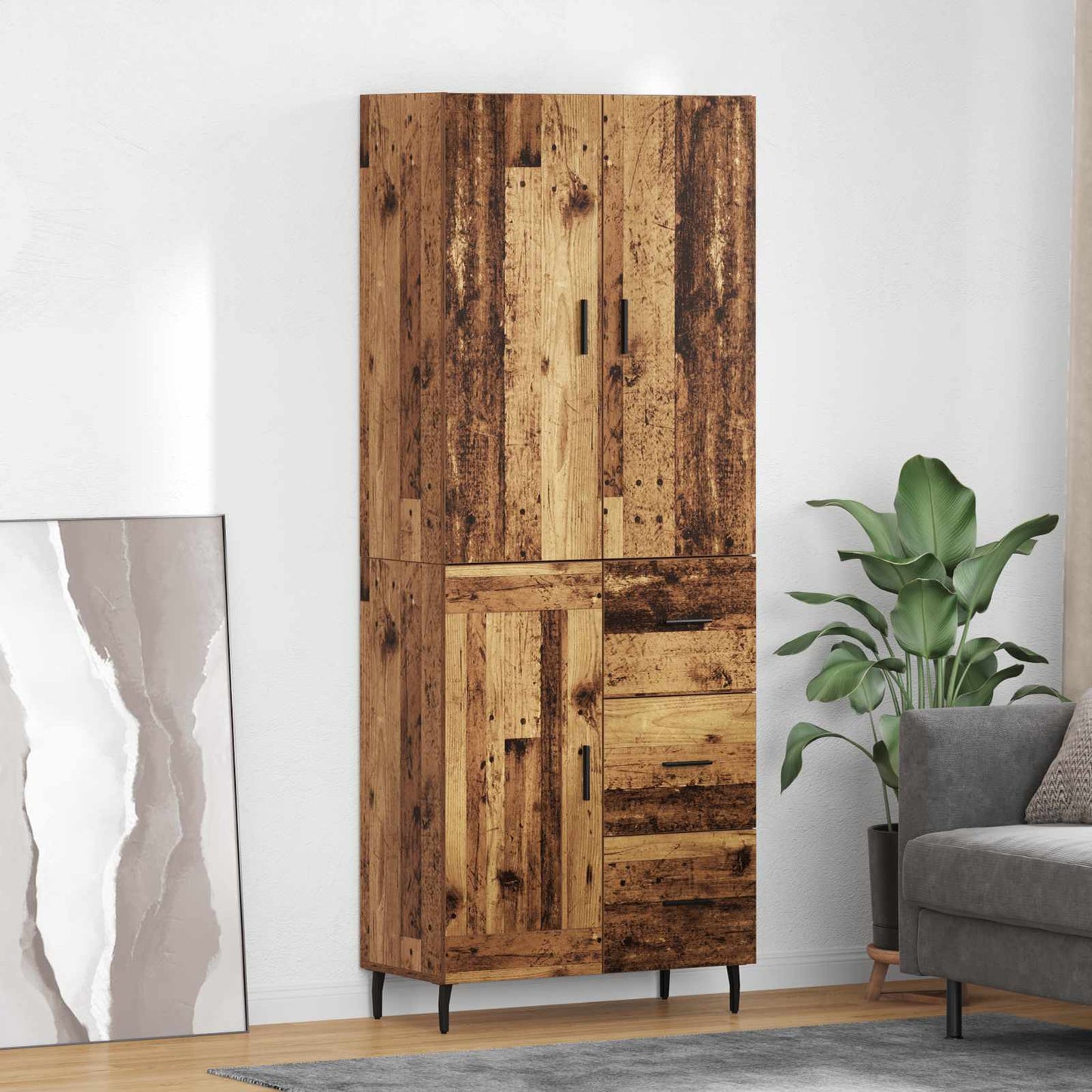 Vysoký Bufet 2 Ks Staré Dřevo 69,5 X 34 X 180 Cm