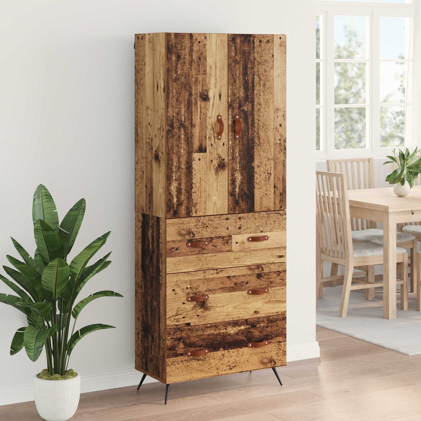 Vysoký Bufet Staré Dřevo 69,5 X 34 X 180 Cm Kompozitní Dřevo