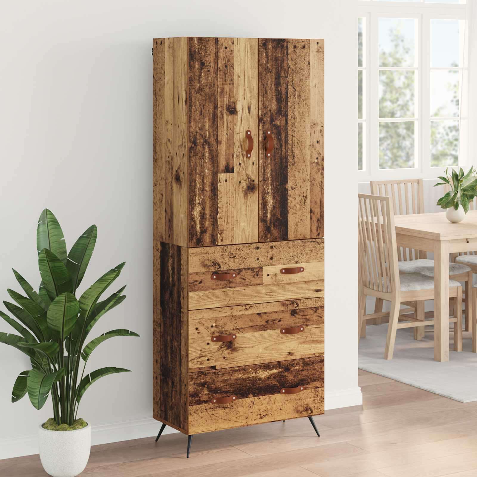 Vysoký Bufet Staré Dřevo 69,5 X 34 X 180 Cm Kompozitní Dřevo