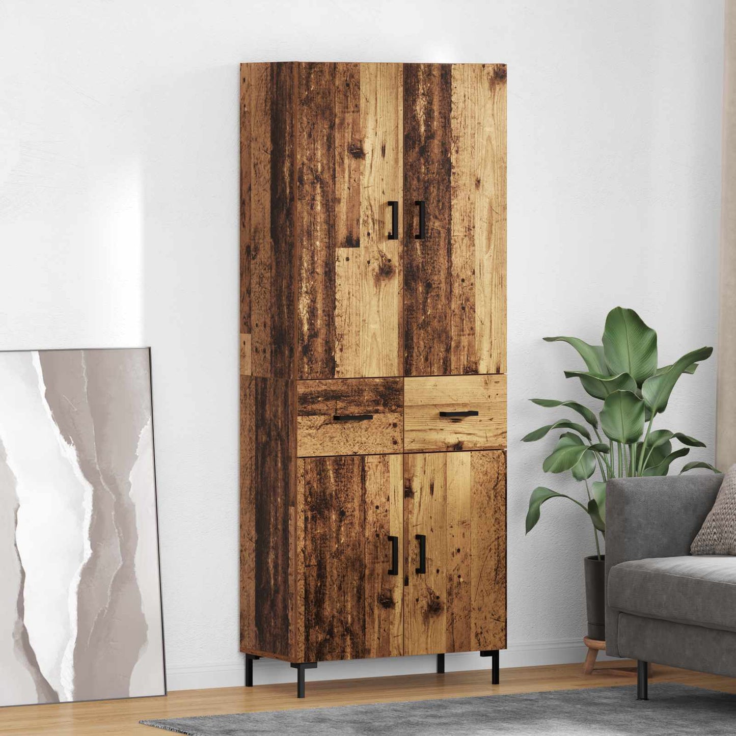 Vysoký Bufet Staré Dřevo 69,5 X 34 X 180 Cm Kompozitní Dřevo
