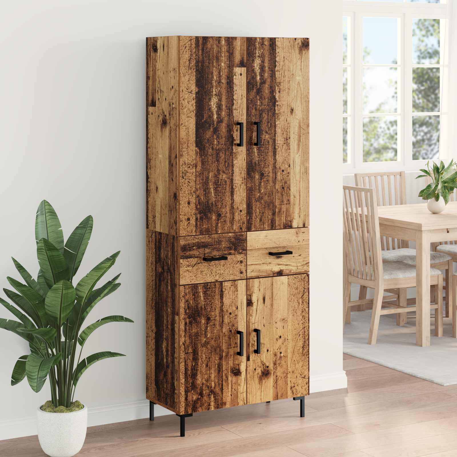 Vysoký Bufet Staré Dřevo 69,5 X 34 X 180 Cm Kompozitní Dřevo