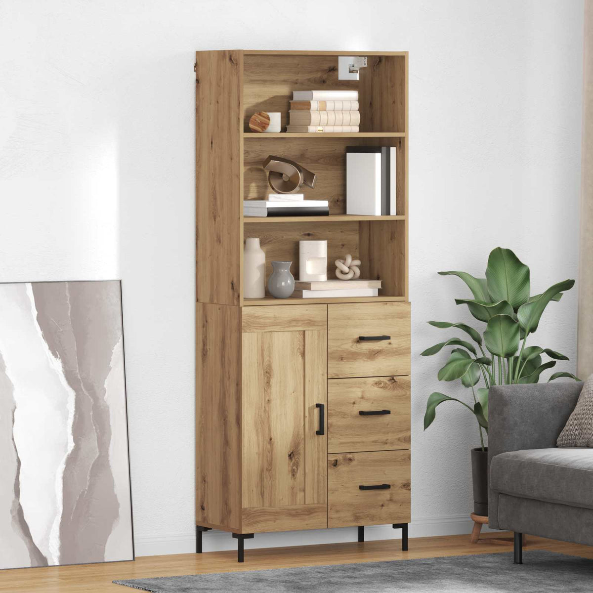 Vysoký Bufet Artisanový Dub 69,5 X 34 X 180 Cm Kompozitní Dřevo
