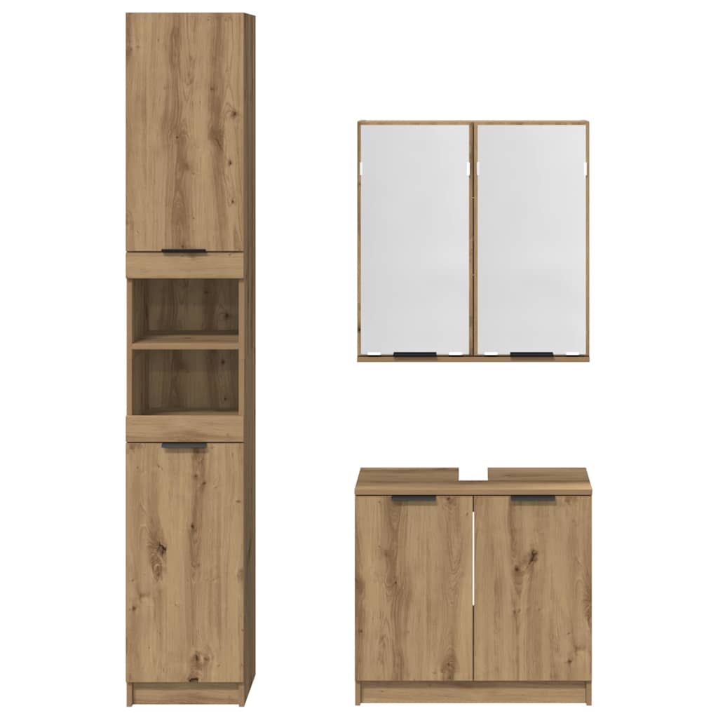 Sada Koupelnových Skříněk 3 Ks Artisanový Dub