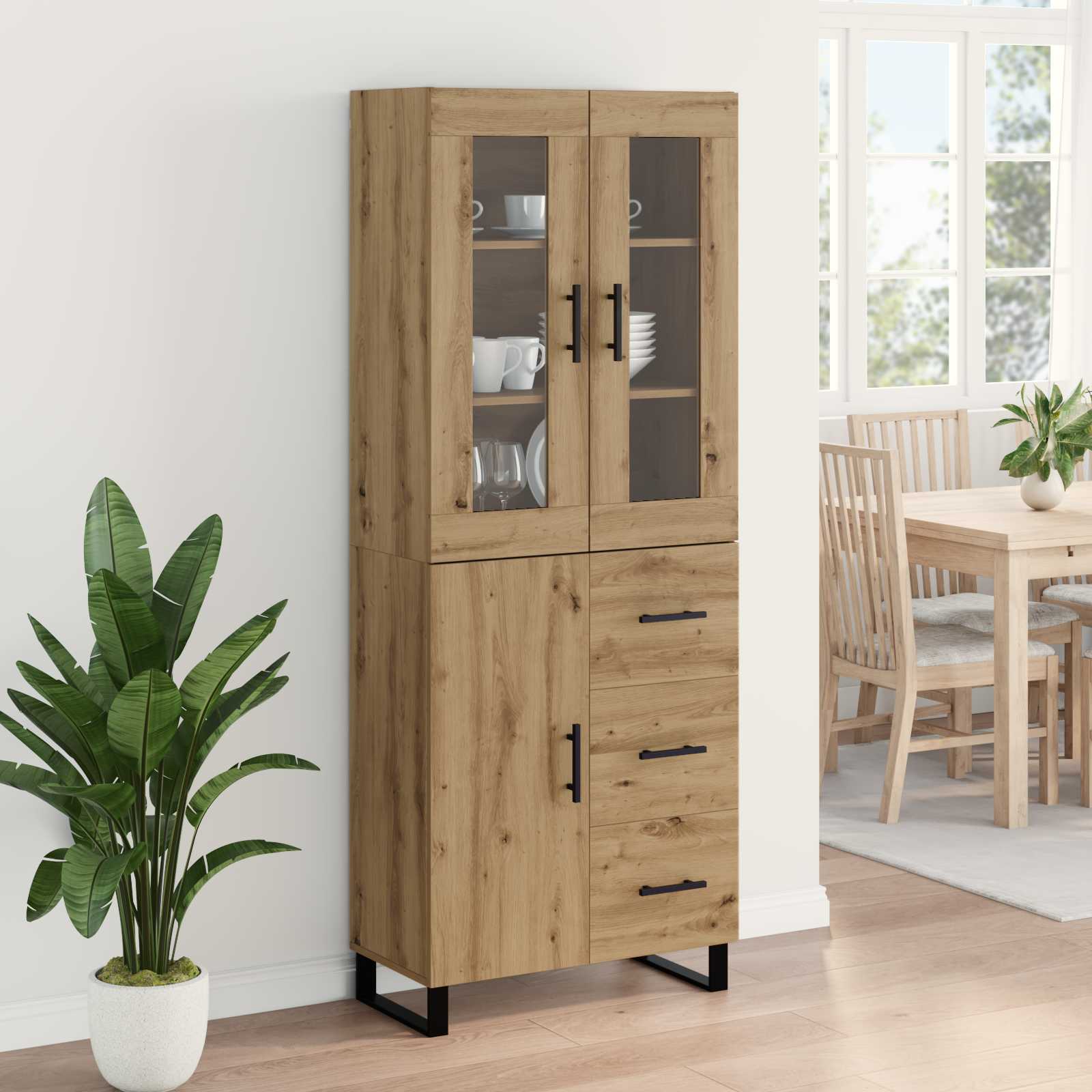 Vysoký Bufet 2 Ks Artisanový Dub 69,5 X 34 X 180 Cm