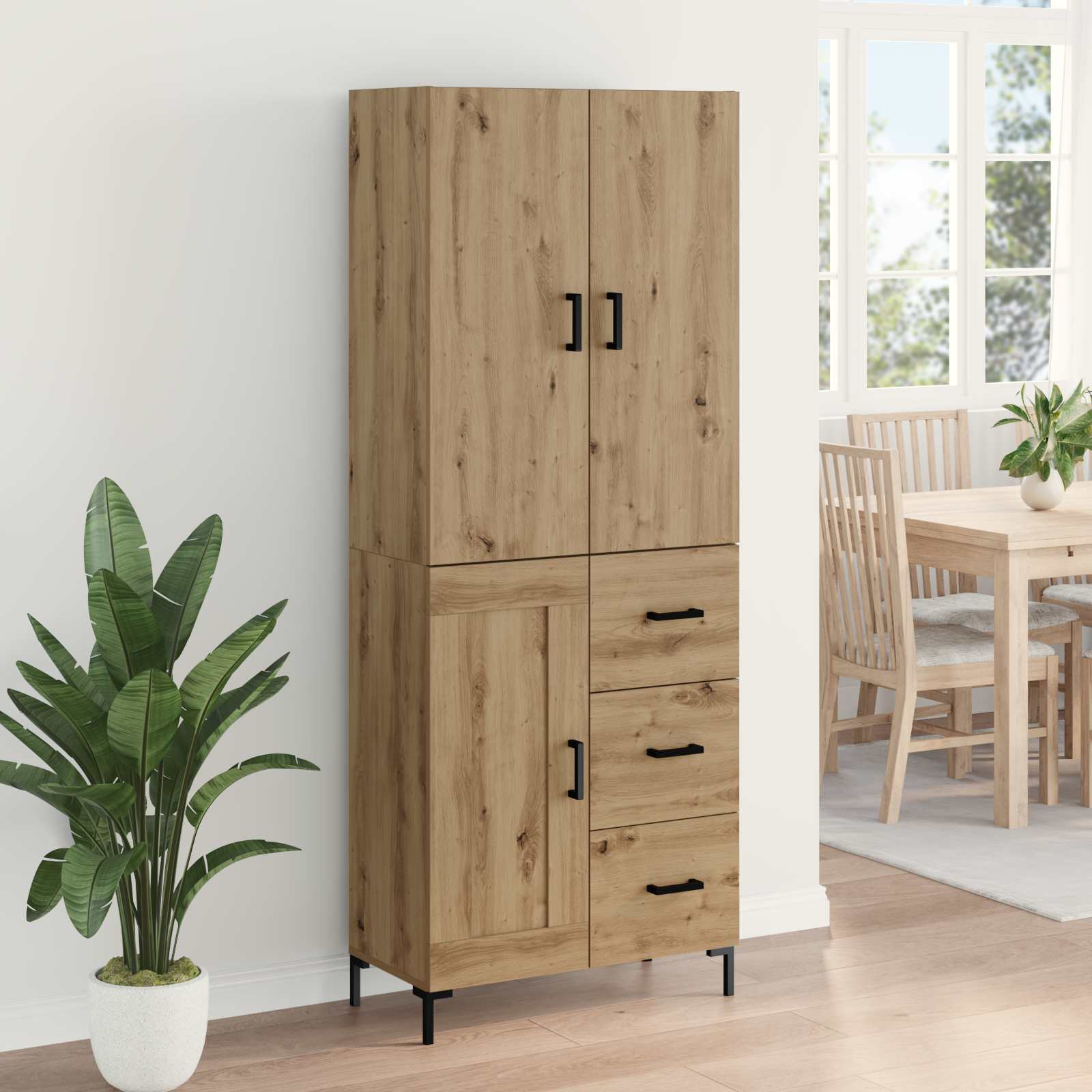Vysoký Bufet Artisanový Dub 69,5 X 34 X 180 Cm Kompozitní Dřevo
