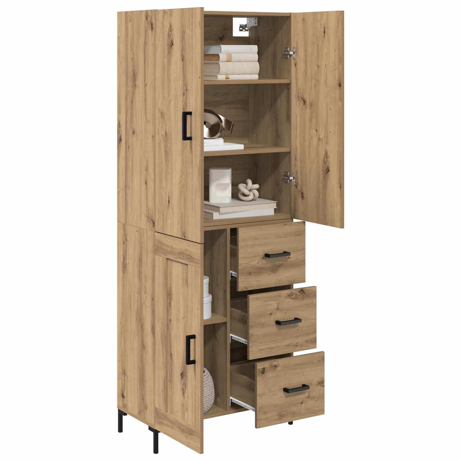 Vysoký Bufet Artisanový Dub 69,5 X 34 X 180 Cm Kompozitní Dřevo