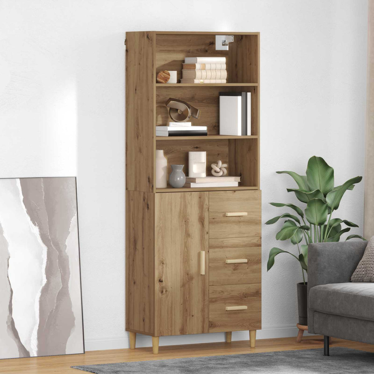 Vysoký Bufet 69,5 X 32,5 X 180 Cm Kompozitní Dřevo