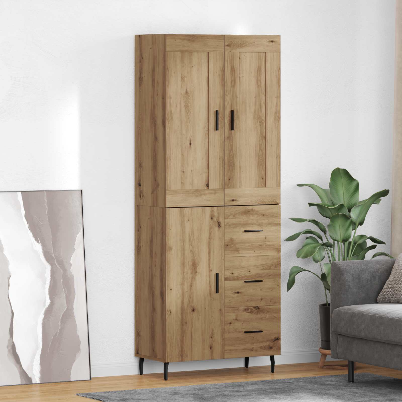 Vysoký Bufet 2 Ks Artisanový Dub 69,5 X 34 X 180 Cm