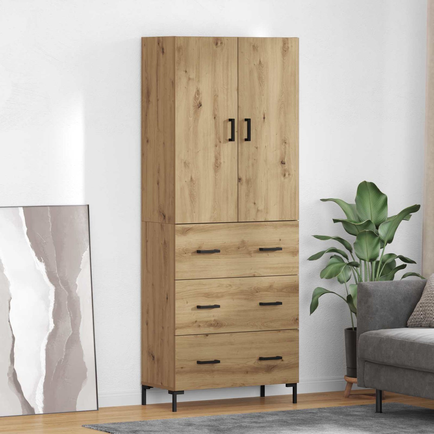 Vysoký Bufet Artisanový Dub 69,5 X 34 X 180 Cm Kompozitní Dřevo