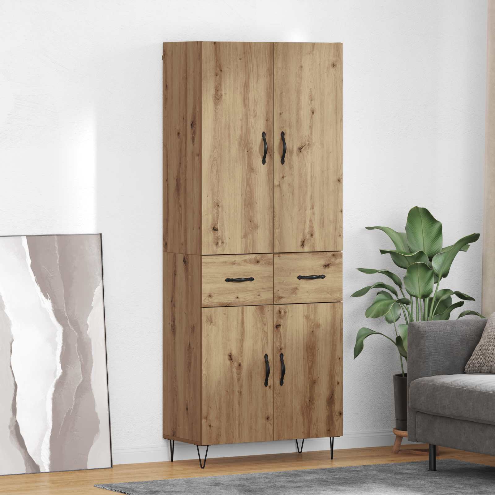 Vysoký Bufet 2 Ks Artisanový Dub 69,5 X 34 X 180 Cm