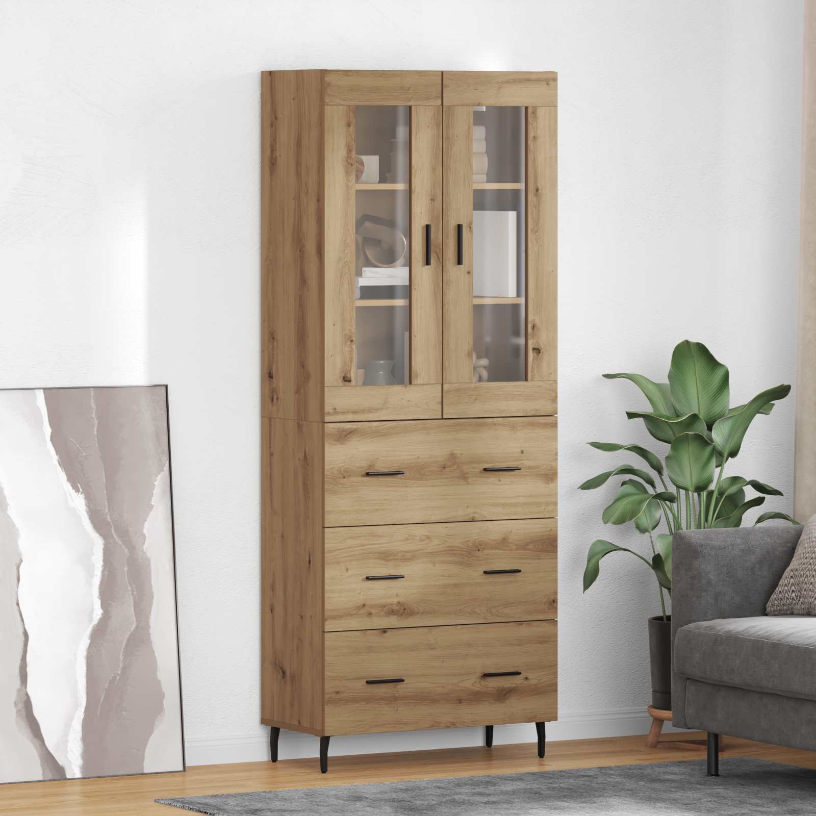 Vysoký Bufet 2 Ks Artisanový Dub 69,5 X 34 X 180 Cm