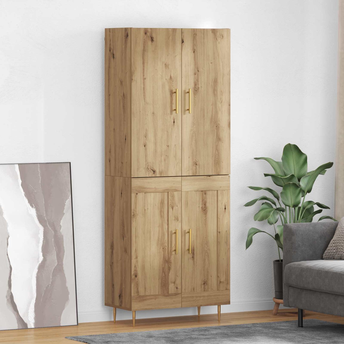 Vysoký Bufet Artisanový Dub 69,5 X 34 X 180 Cm Kompozitní Dřevo