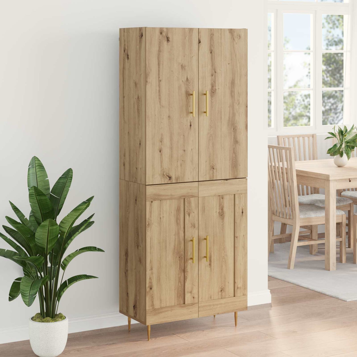 Vysoký Bufet Artisanový Dub 69,5 X 34 X 180 Cm Kompozitní Dřevo