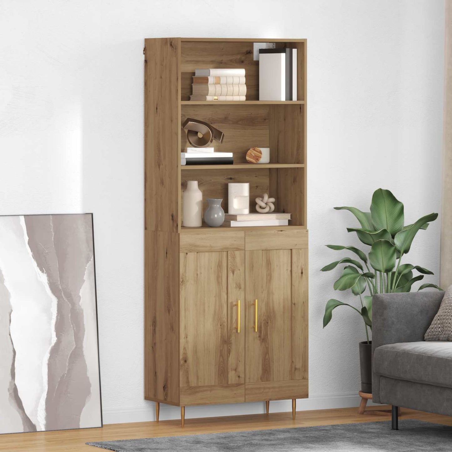Vysoký Bufet Artisanový Dub 69,5 X 34 X 180 Cm Kompozitní Dřevo