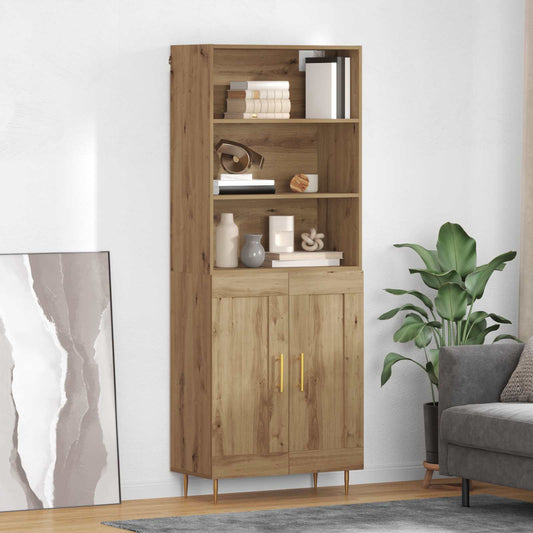 Vysoký Bufet Artisanový Dub 69,5 X 34 X 180 Cm Kompozitní Dřevo