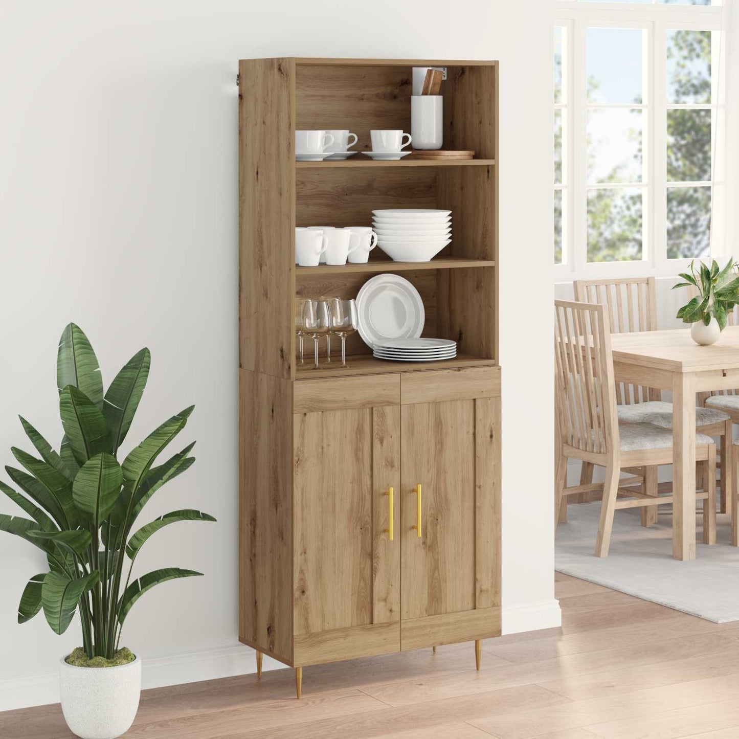 Vysoký Bufet Artisanový Dub 69,5 X 34 X 180 Cm Kompozitní Dřevo