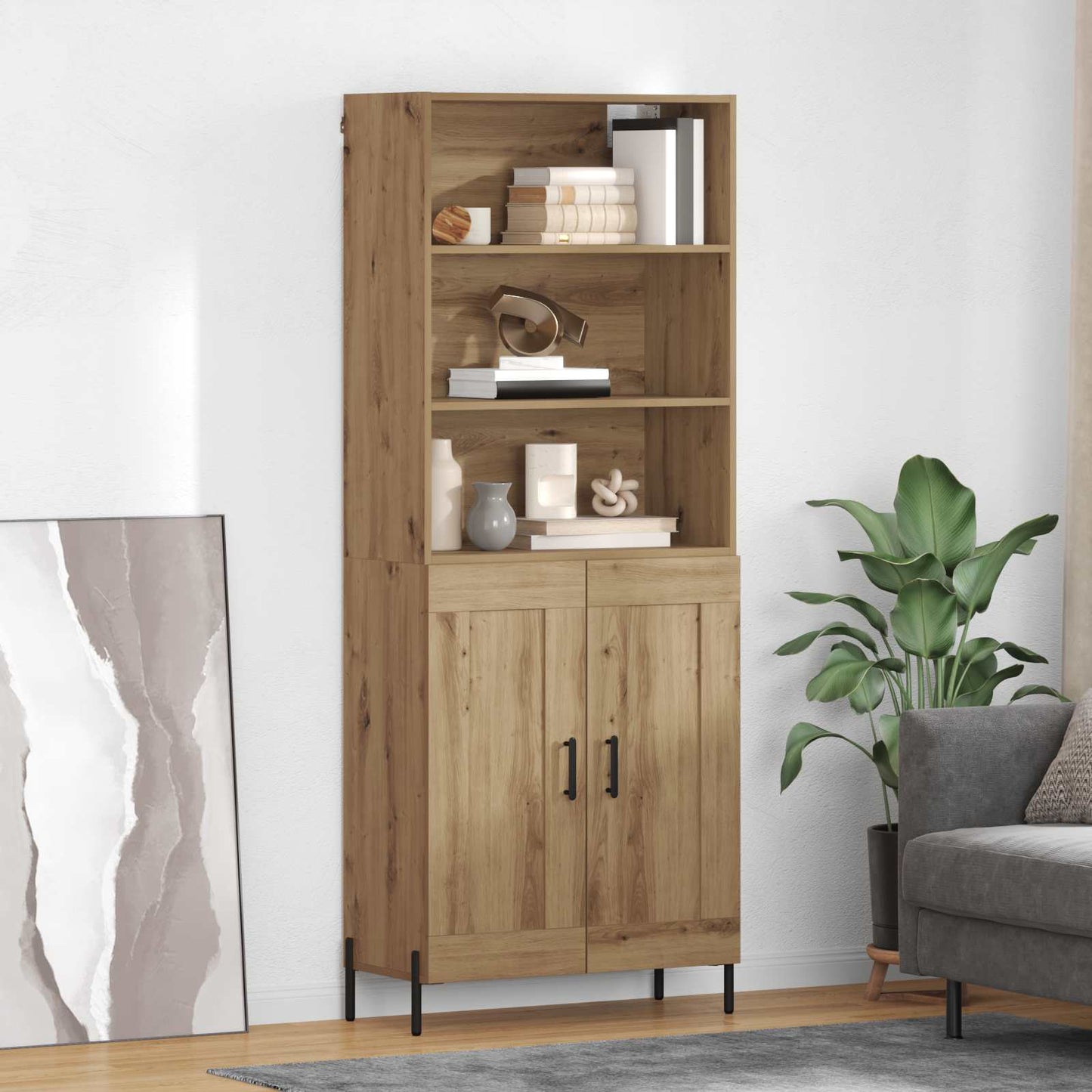 Vysoký Bufet Artisanový Dub 69,5 X 32,5 X 180 Cm
