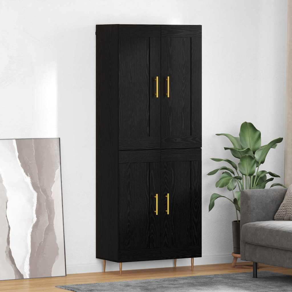 Vysoký Bufet Černý Dub 69,5 X 34 X 180 Cm Kompozitní Dřevo