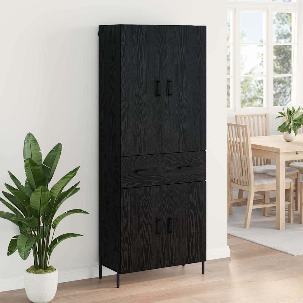 Vysoký Bufet Černý Dub 69,5 X 34 X 180 Cm Kompozitní Dřevo