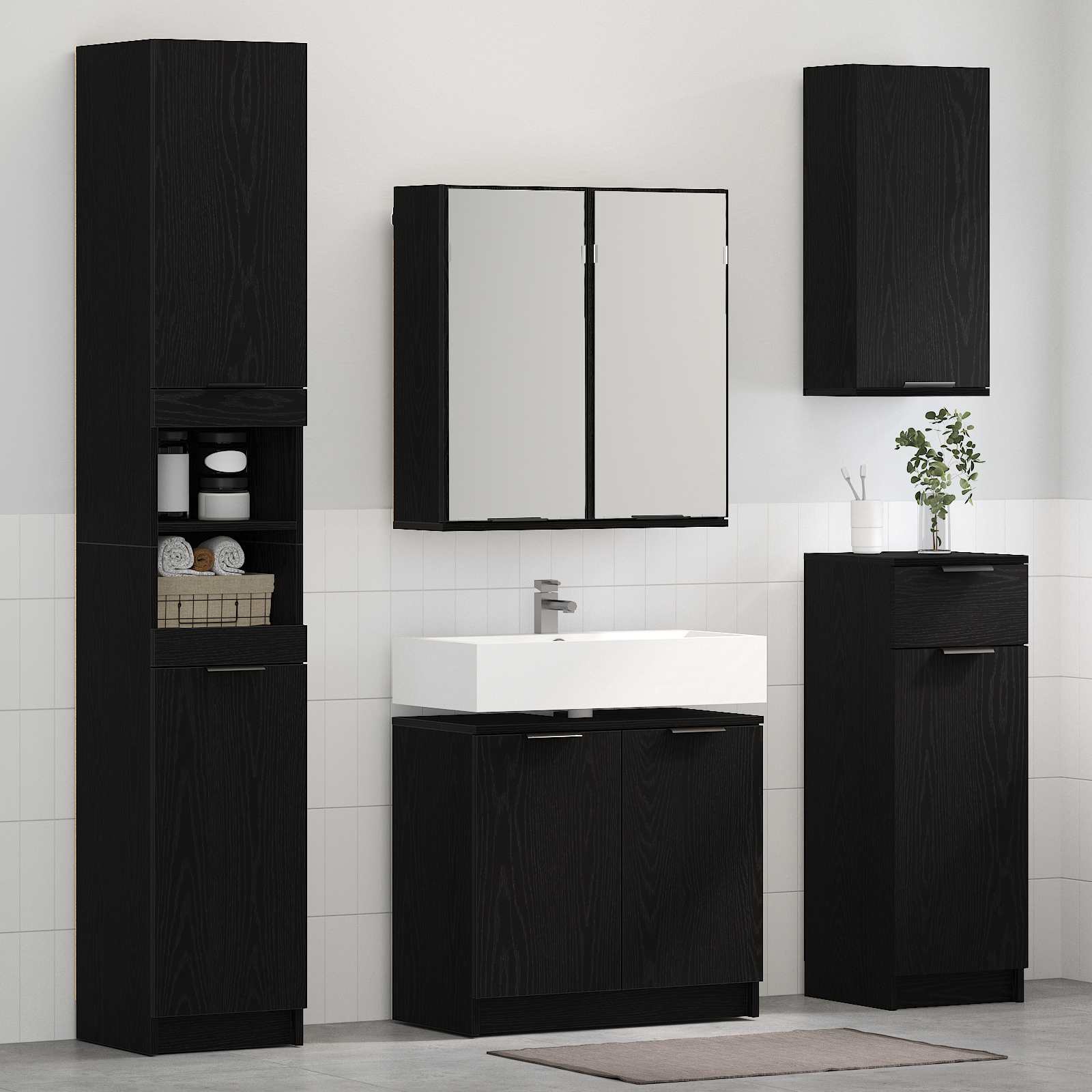 Sada Koupelnového Nábytku 3 Ks Černý Dub 64,5 X 33,5 X 59 Cm