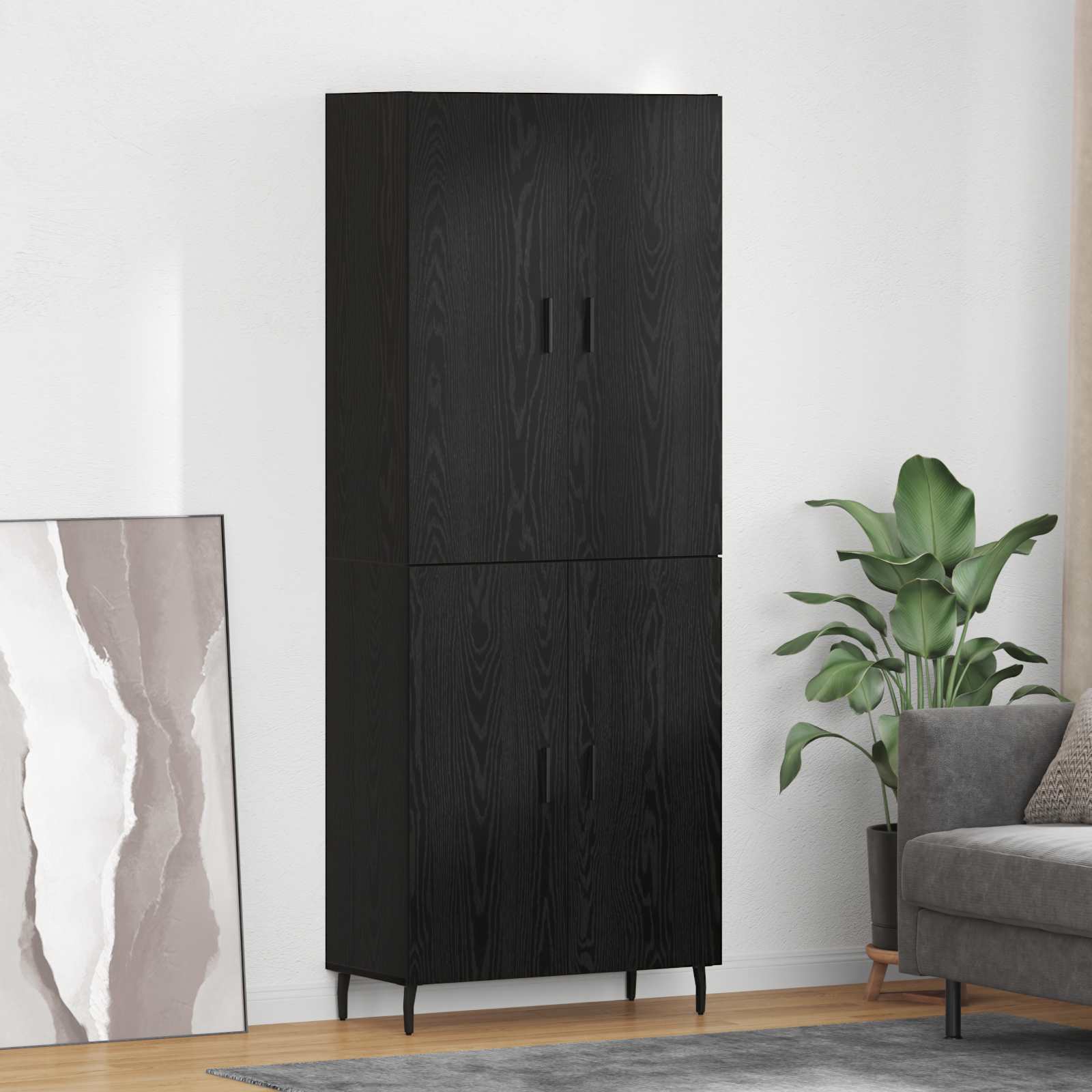 Vysoký Bufet 2 Ks Černý Dub 69,5 X 34 X 180 Cm Kompozitní Dřevo