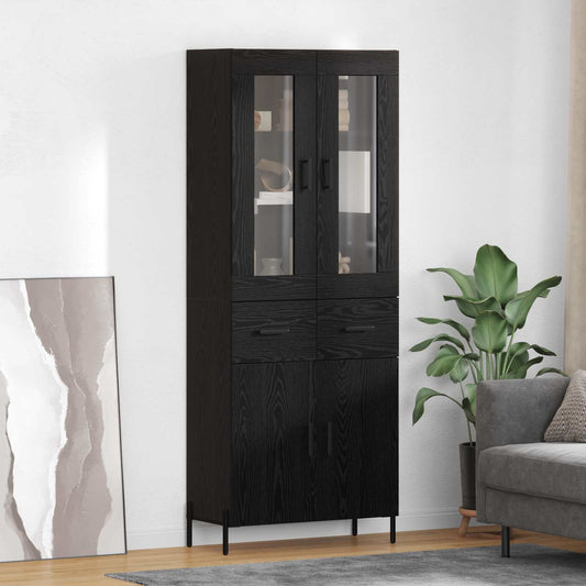 Vysoký Bufet Černý Dub 69,5 X 34 X 180 Cm Kompozitní Dřevo