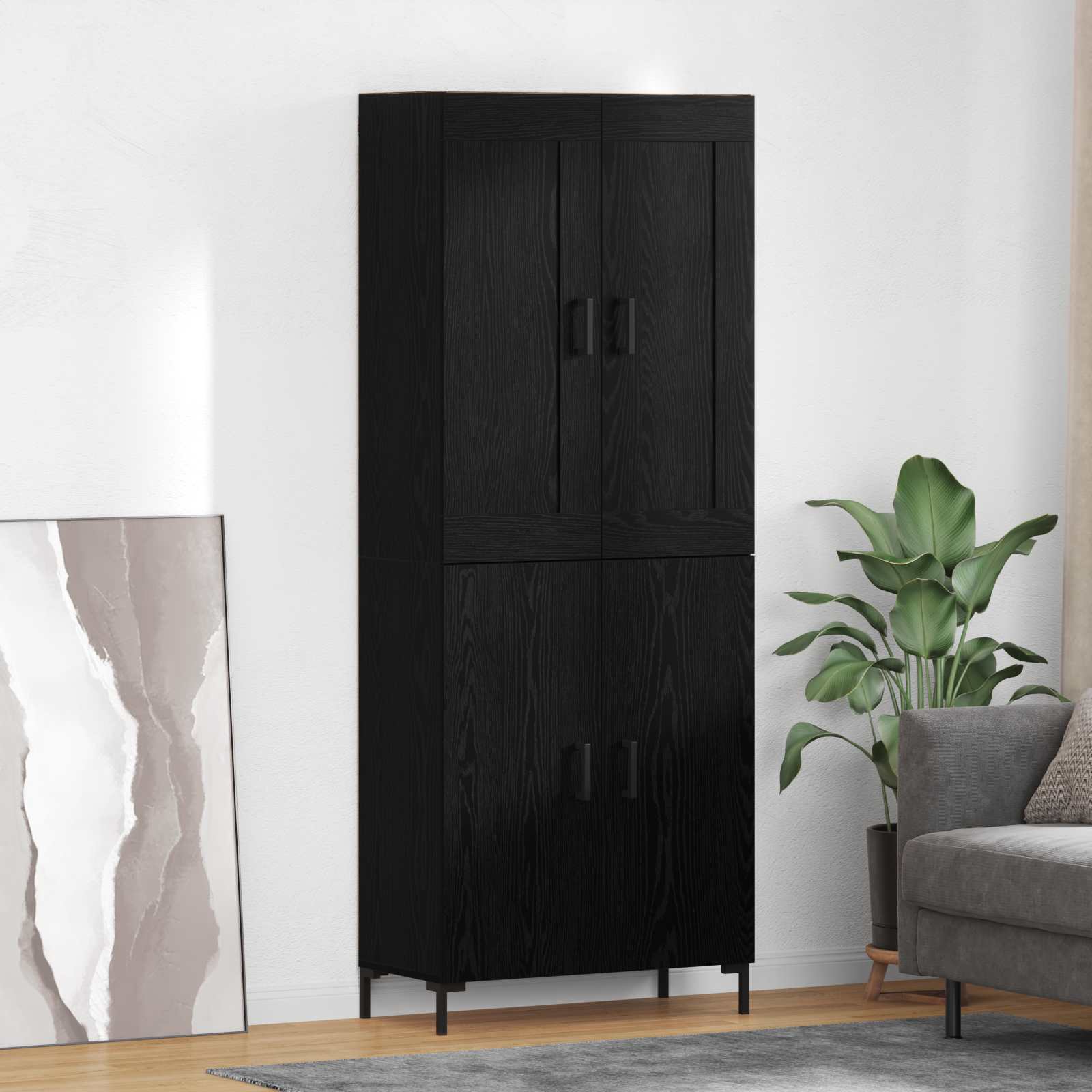 Vysoký Bufet 2 Ks Černý Dub 69,5 X 34 X 180 Cm Kompozitní Dřevo