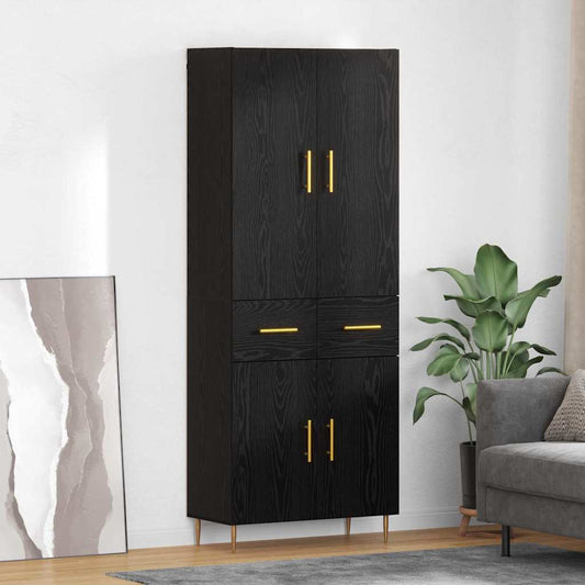 Vysoký Bufet Černý Dub 69,5 X 34 X 180 Cm Kompozitní Dřevo