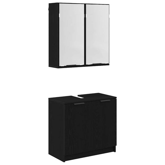 Sada Koupelnových Skříněk 2 Ks Černý Dub 64,5 X 33,5 X 59 Cm