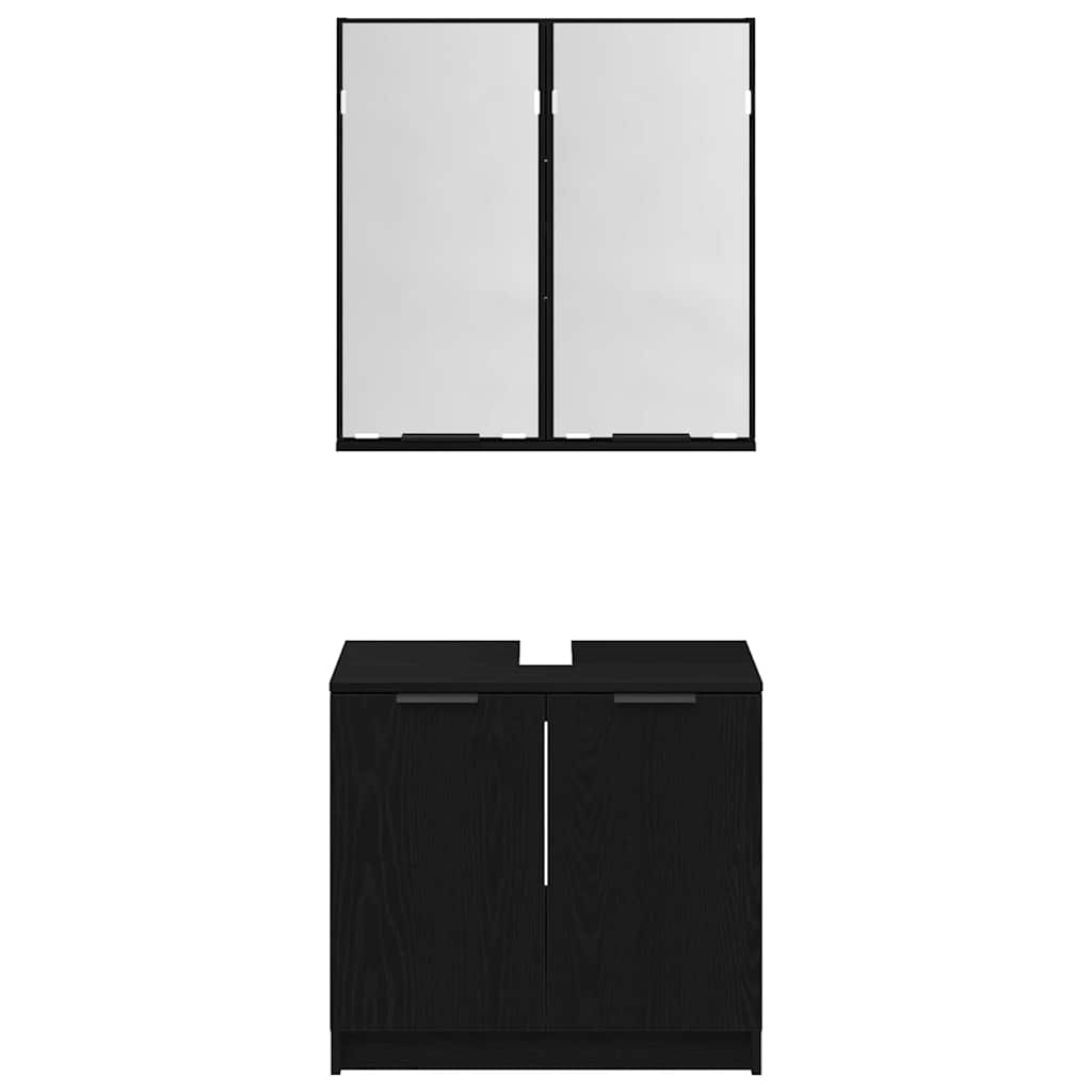 Sada Koupelnových Skříněk 2 Ks Černý Dub 64,5 X 33,5 X 59 Cm