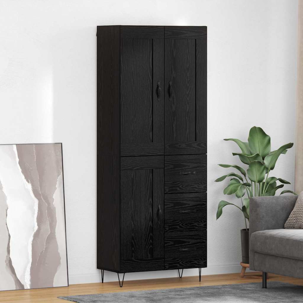 Vysoký Bufet Černý Dub 69,5 X 34 X 180 Cm Kompozitní Dřevo