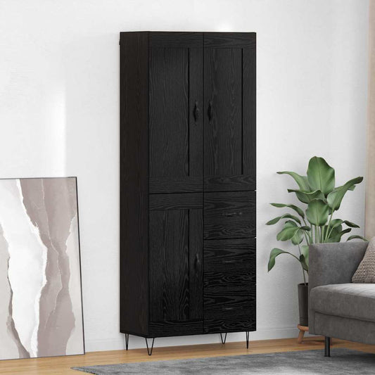 Vysoký Bufet Černý Dub 69,5 X 34 X 180 Cm Kompozitní Dřevo