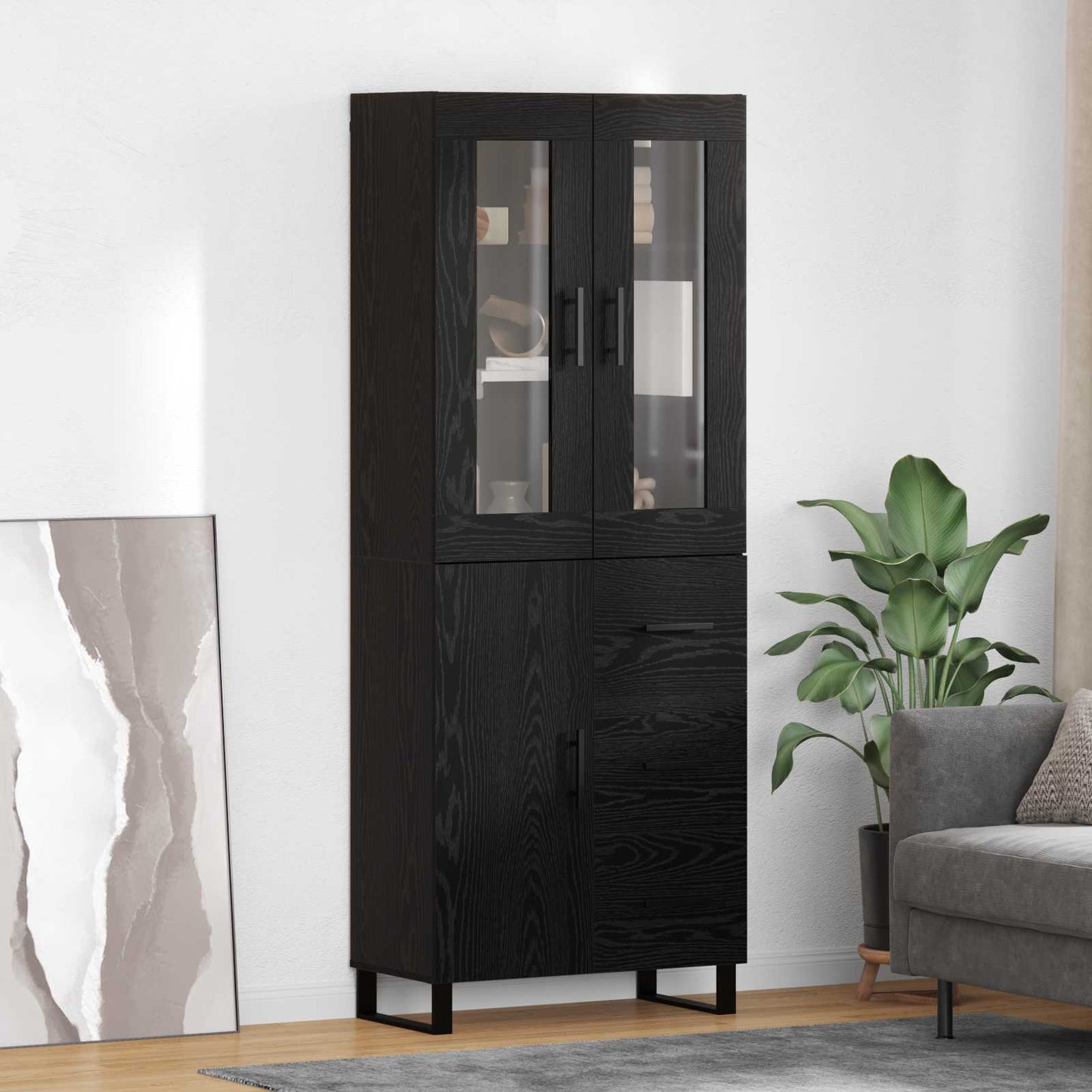 Vysoký Bufet 2 Ks Černý Dub 69,5 X 34 X 180 Cm Kompozitní Dřevo