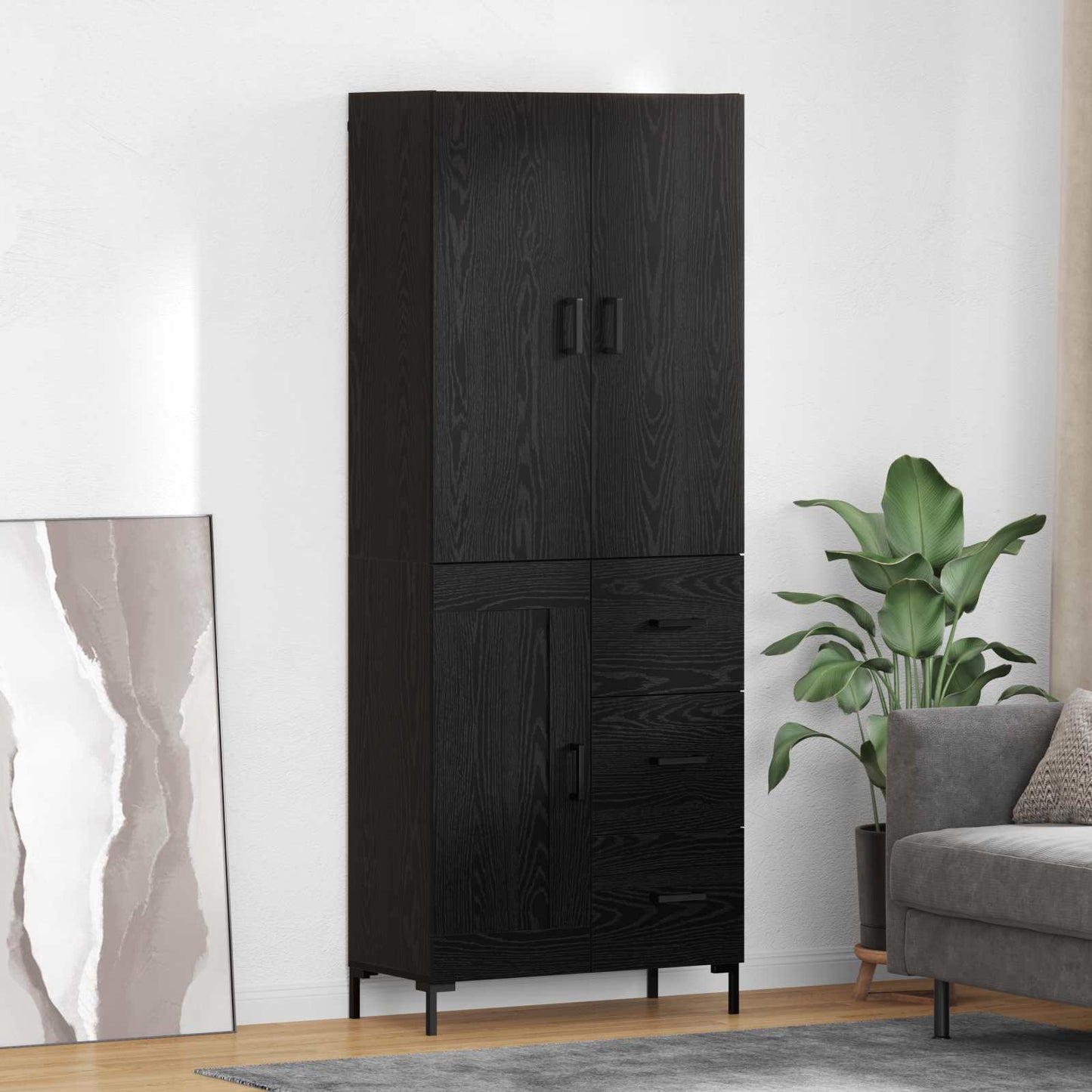 Vysoký Bufet Černý Dub 69,5 X 34 X 180 Cm Kompozitní Dřevo